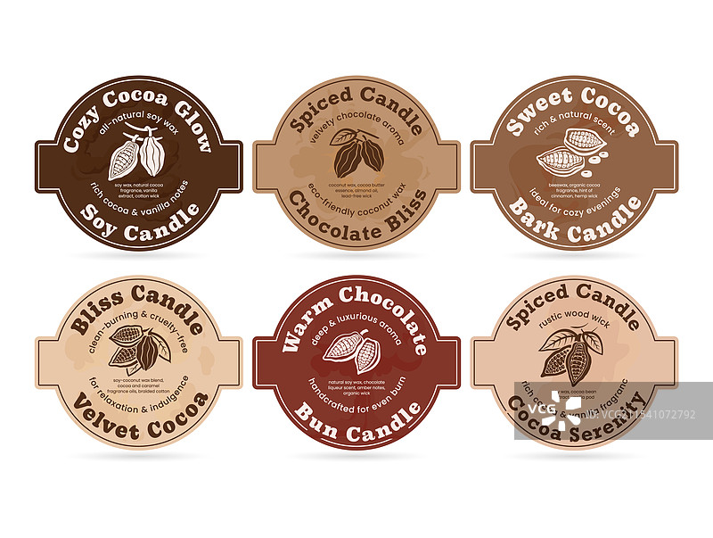 六种不同的可可蜡烛标签展示图片素材