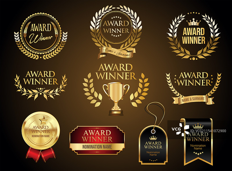 金色桂冠奖章收藏图片素材