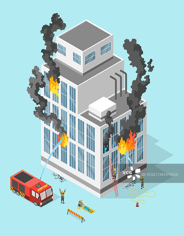 消防员建筑等距图标图片素材