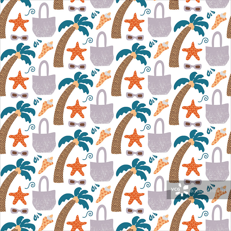 无缝图案，包含棕榈树和海星图片素材