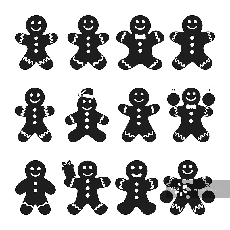 姜饼人剪影套装 圣诞假期图片素材