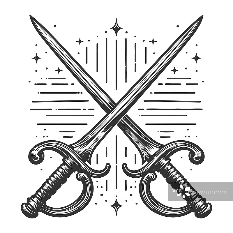 交叉的剑，华丽的手柄，雕刻装饰图片素材