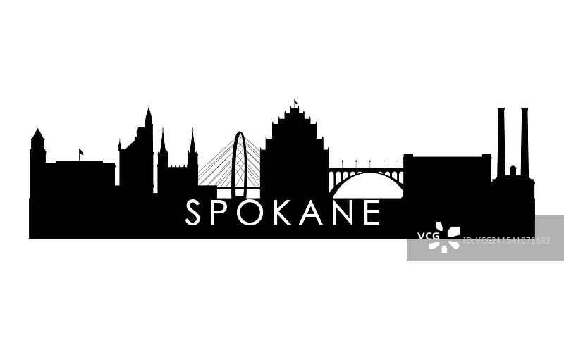 斯波坎市天际线剪影黑色斯波坎市图片素材