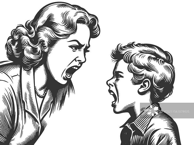 愤怒的母亲在训斥年轻的儿子图片素材