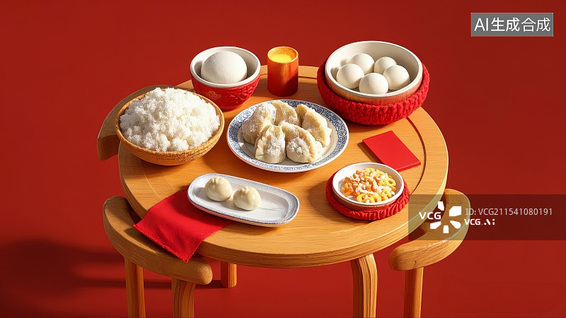 【AI数字艺术】春节年夜饭红色大气春节氛围图，年夜饭，除夕，团圆饭图片素材