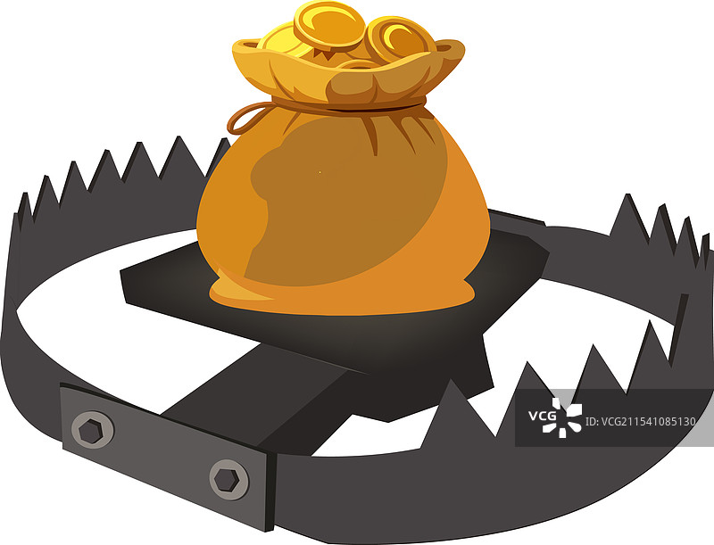 熊陷阱捕捉金钱袋，金融风险图片素材