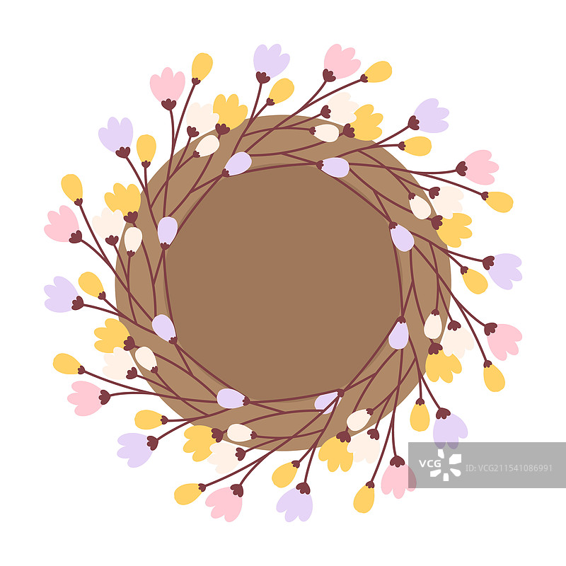 空巢装饰着五彩缤纷的花枝图片素材