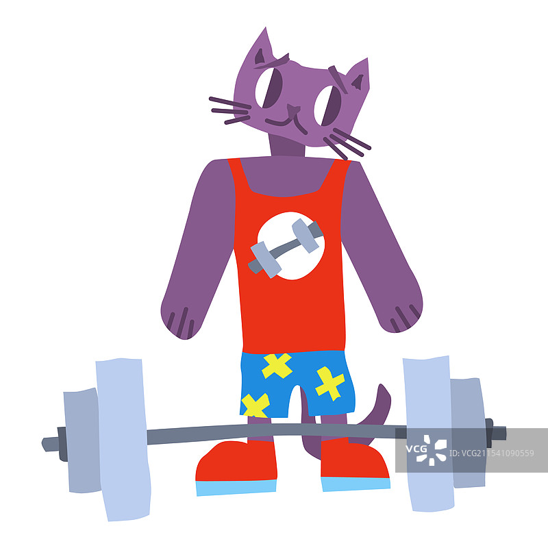 紫色猫运动员在杠铃旁的角色图片素材