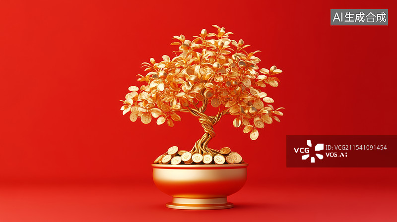 【AI数字艺术】黄金摇钱树背景图片素材