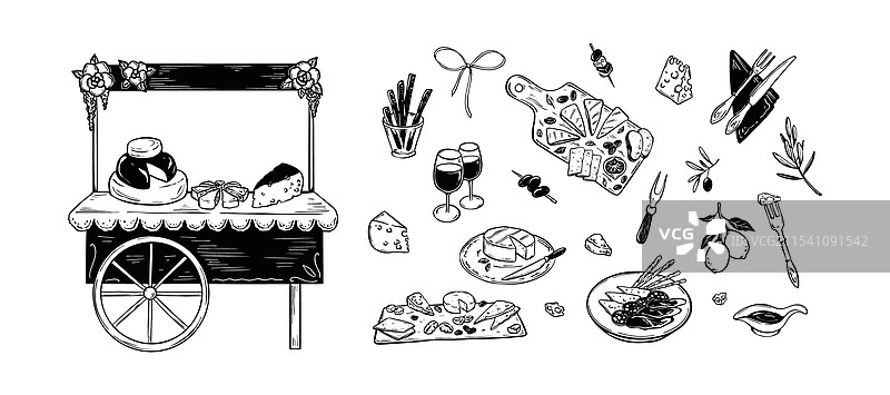 奶酪店手绘草图设计集图片素材