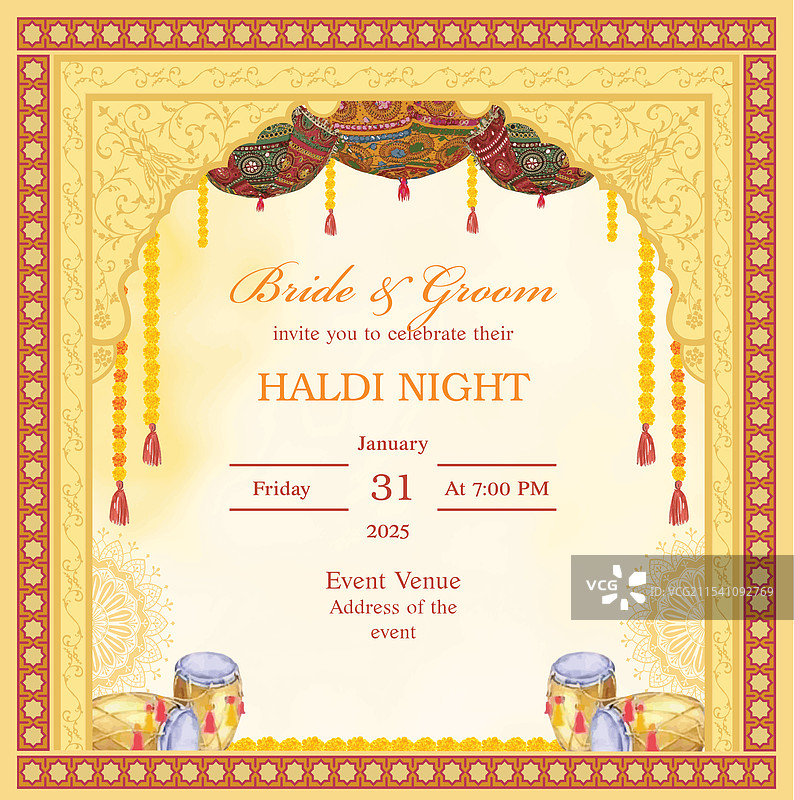 莫卧儿拱门印度黄姜夜邀请卡图片素材