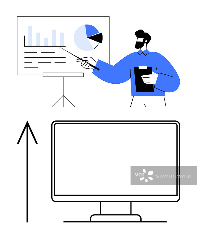 商务演示，演讲者指向幻灯片图片素材