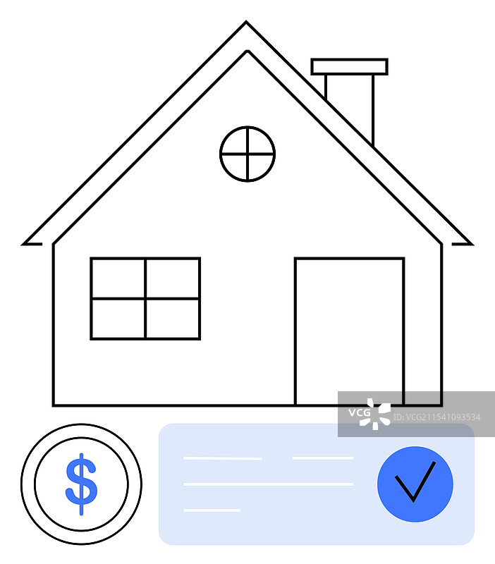 带有抵押贷款支付和批准勾选标记的房屋图片素材