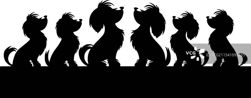 一组可爱的卡通小狗，颜色各异图片素材