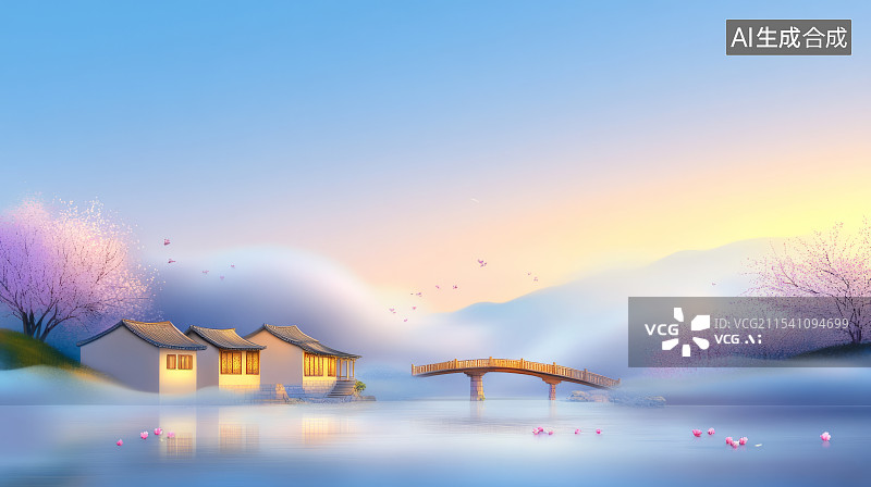 【AI数字艺术】春日江南小桥流水人家图片素材