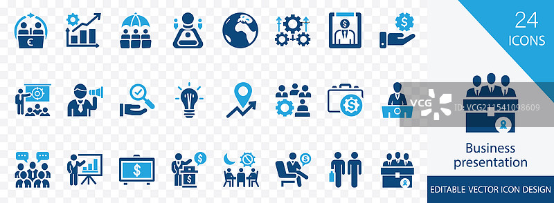 商业演示固体图标集图片素材