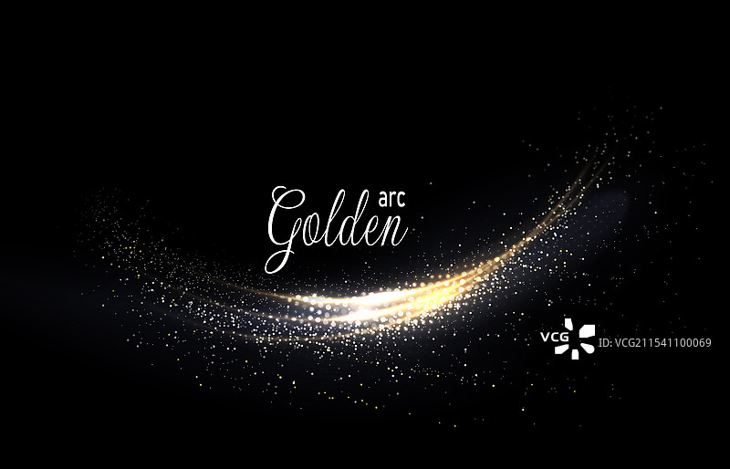 黑色背景上的孤立金色亮片弧形装饰图片素材