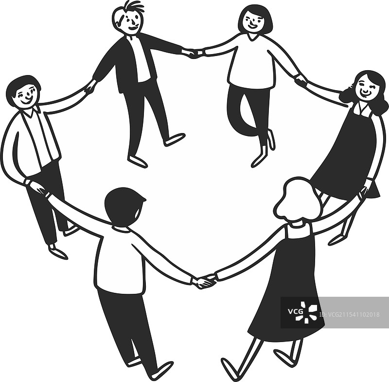五个手牵手跳舞的人物简笔画风格图片素材