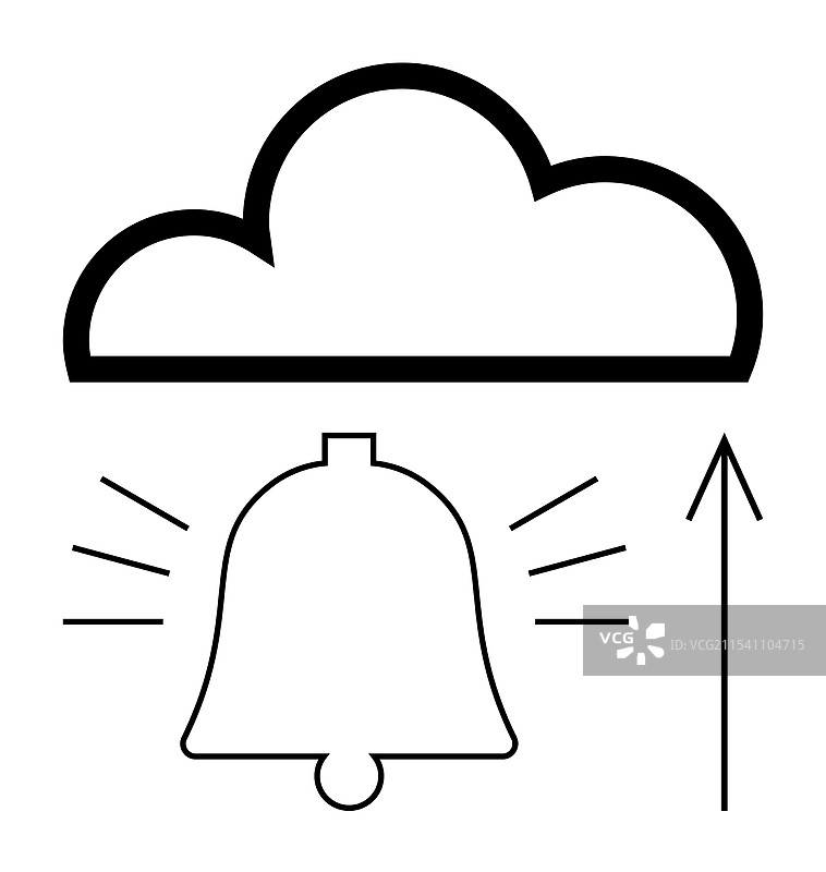 带有铃铛图标和向上箭头的云通知提醒图片素材