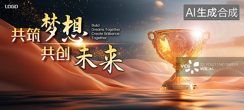 【AI数字艺术】奖杯年会庆典，表彰大会奖杯背景图片素材