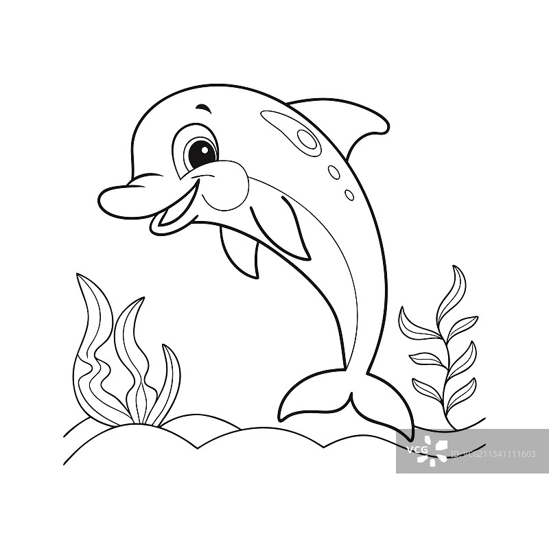 可爱的海豚与背景涂色页设计图片素材