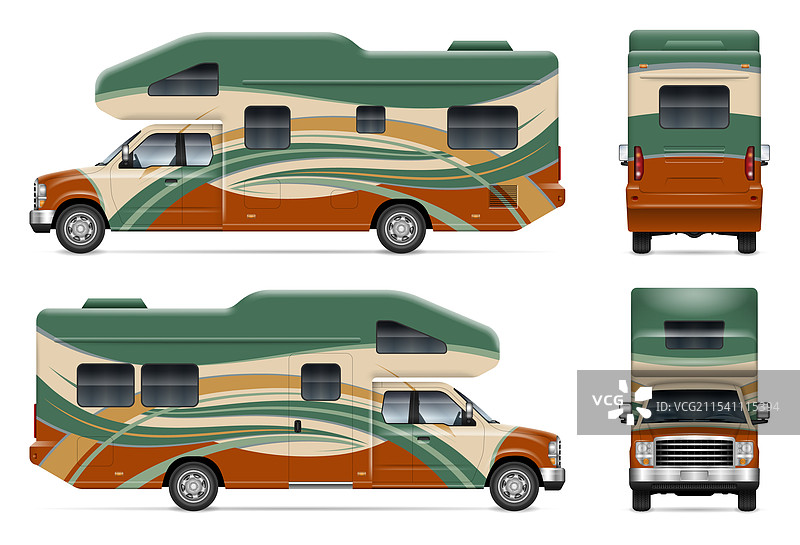 房车包裹效果图侧面、正面和背面视图图片素材
