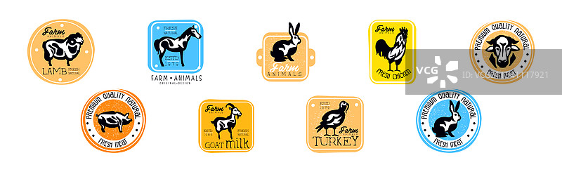 农场肉类标签和贴纸，带有新鲜的牛肉图片素材