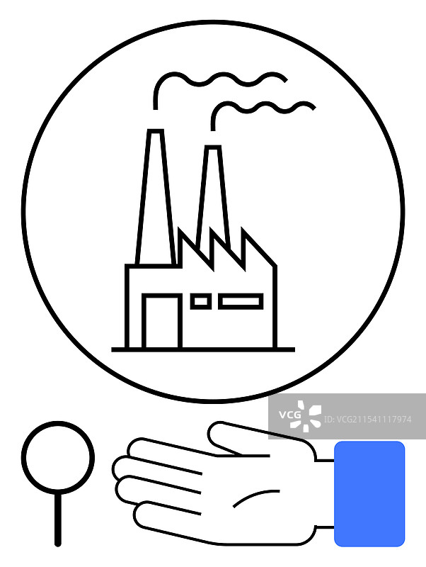 工业工厂内部与手和圆圈的组合图片素材