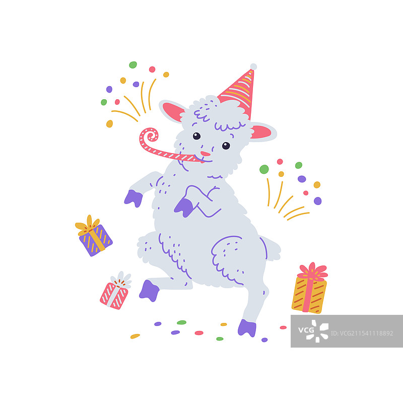 可爱的白羊或小羊在庆祝活动中跳舞图片素材