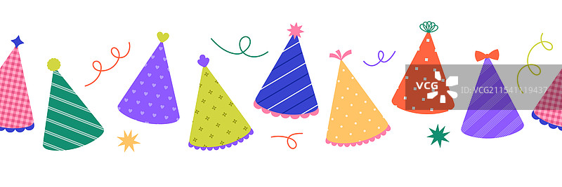 由五彩缤纷的派对帽组成的横向边框图片素材