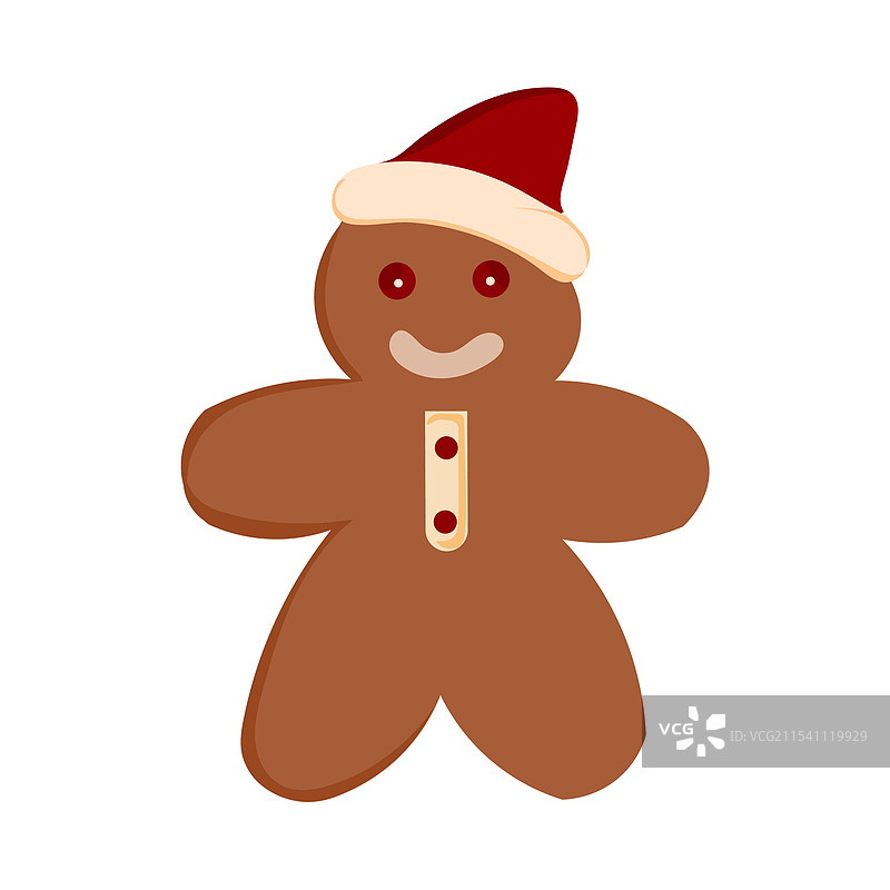 节日姜饼人戴着红色圣诞帽图片素材