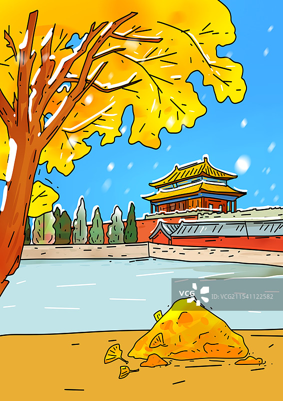 北京，白塔，长城，故宫博物院，文艺清新治愈系风景背景节气插画图片素材