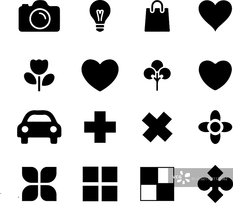 黑色填充的图标集剪影图片素材