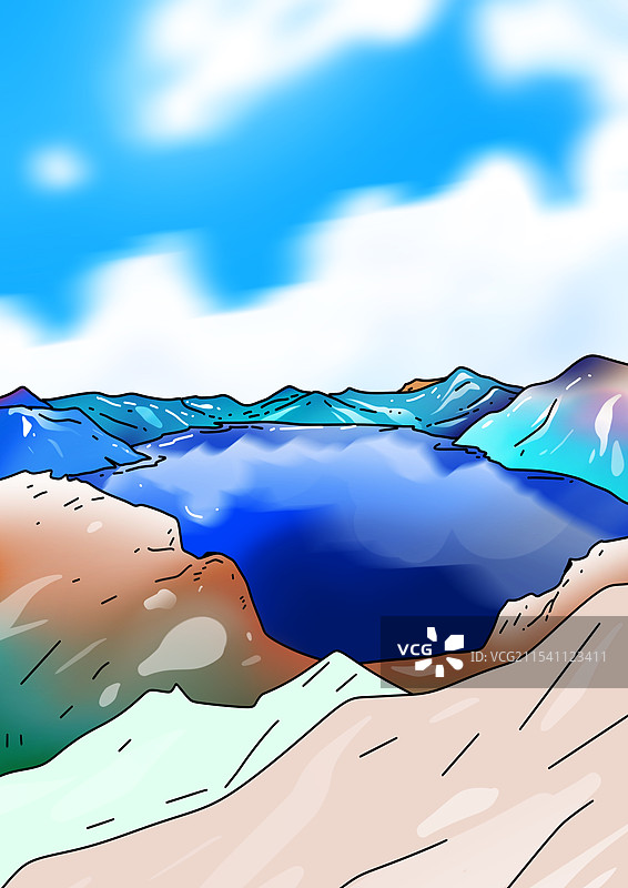 长白山，吉林，天池，冬天，文艺清新治愈系风景背景节气插画图片素材