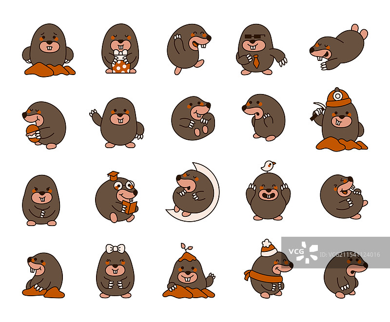 展示情感的鼹鼠动物角色集合图片素材