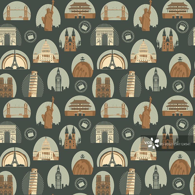 带有建筑地标的无缝图案图片素材