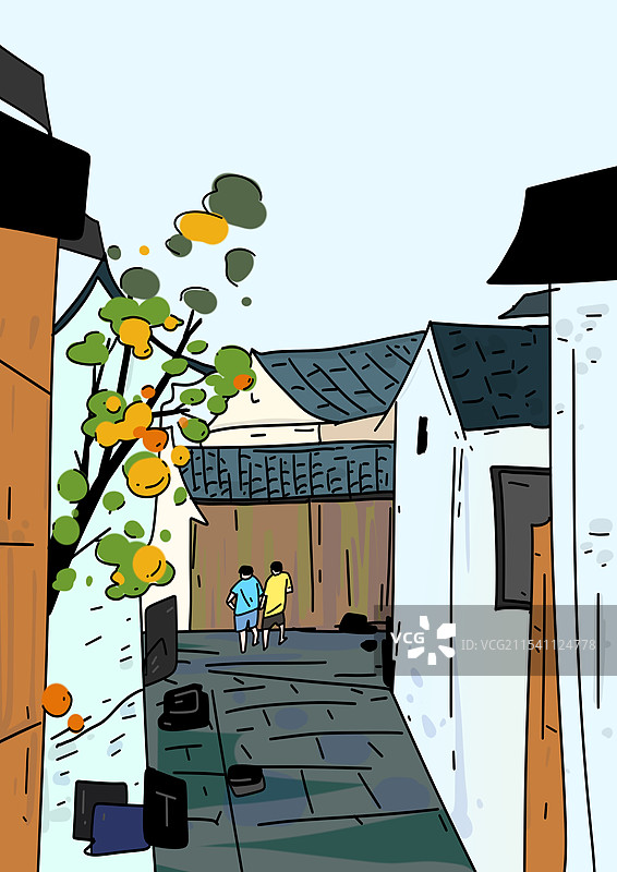 江南水乡，人文风貌，高雅，景致，文艺清新治愈系风景背景节气插画图片素材