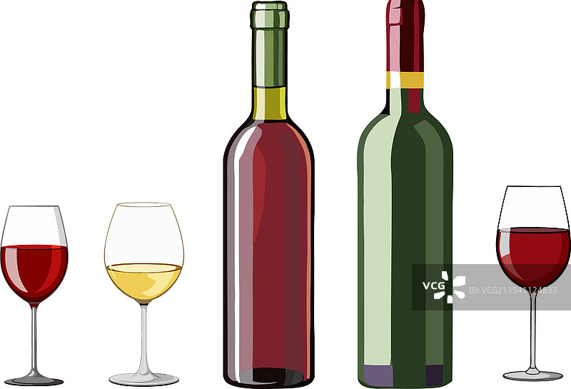 红白葡萄酒的酒瓶和酒杯图片素材