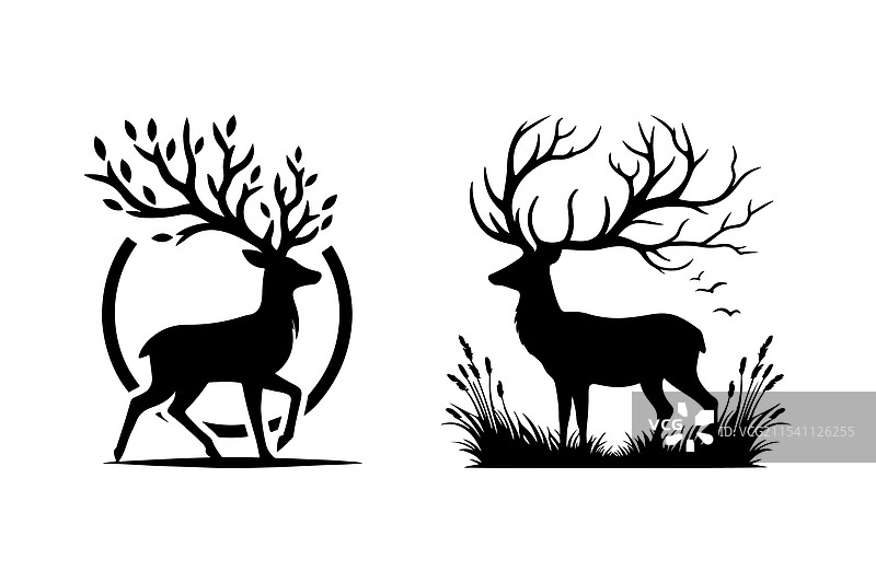 鹿的剪影艺术套件图片素材