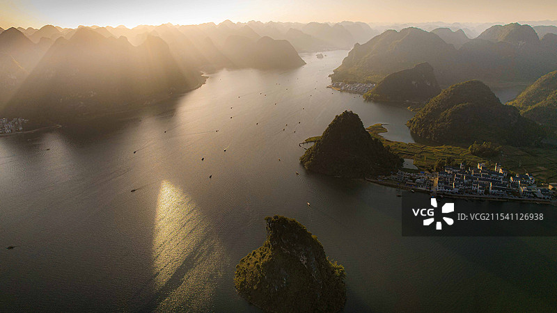 渠洋湖日落图片素材