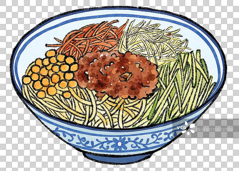 国风北京美食插画-炸酱面图片素材