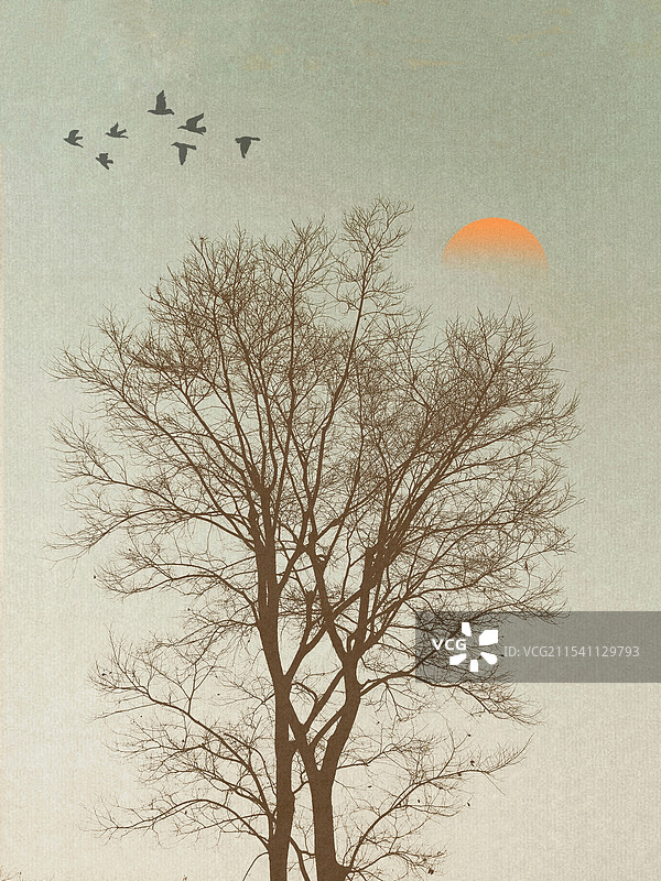 枯枝鸟歌图片素材