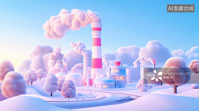 【AI数字艺术】3D卡通工业厂房图片素材