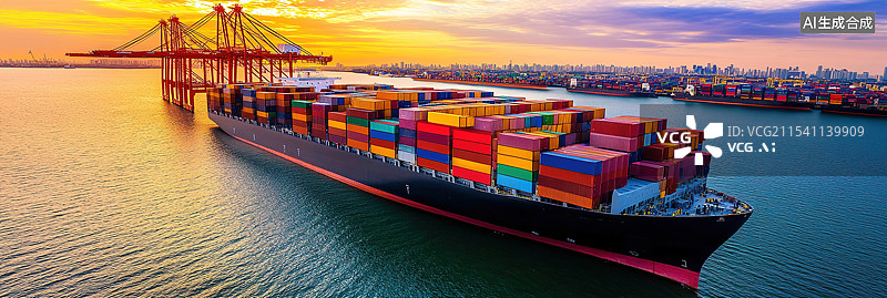 【AI数字艺术】产业链创新企业发展全球市场扩张企业海外发展的未来可视化国际航运、集装箱运输和数字化商业整合图片素材