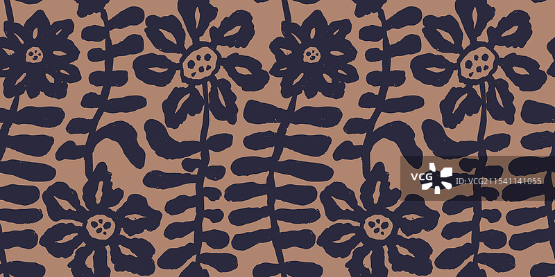 墨迹花朵的棕色无缝图案图片素材