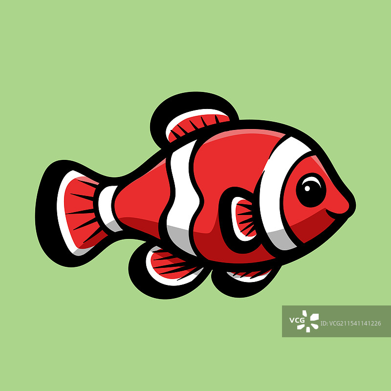 有趣的卡通小丑鱼角色，背景为单一颜色图片素材
