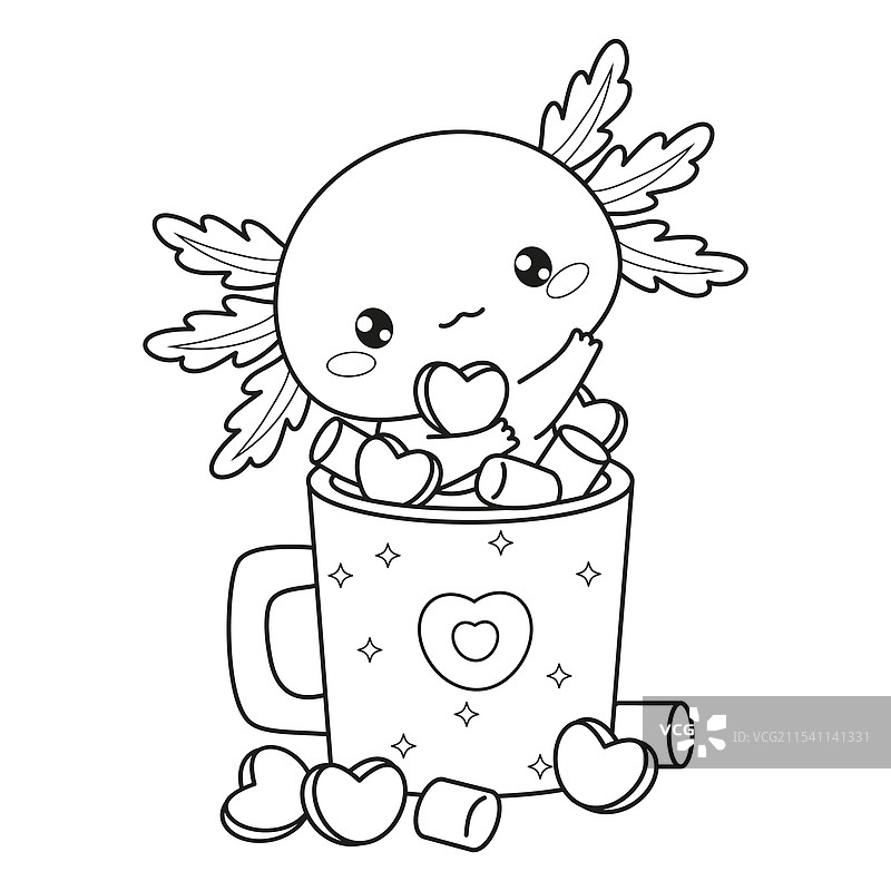 杯中可可与棉花糖的轮廓腊肠鱼图片素材