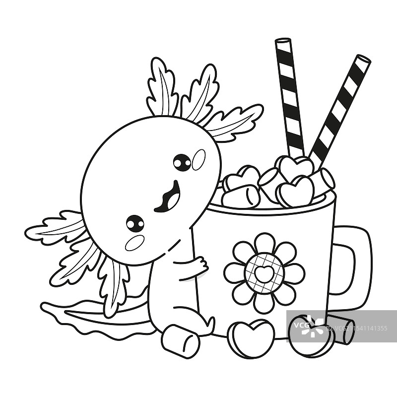 节日杯热可可的卡通墨西哥行水兽轮廓图片素材