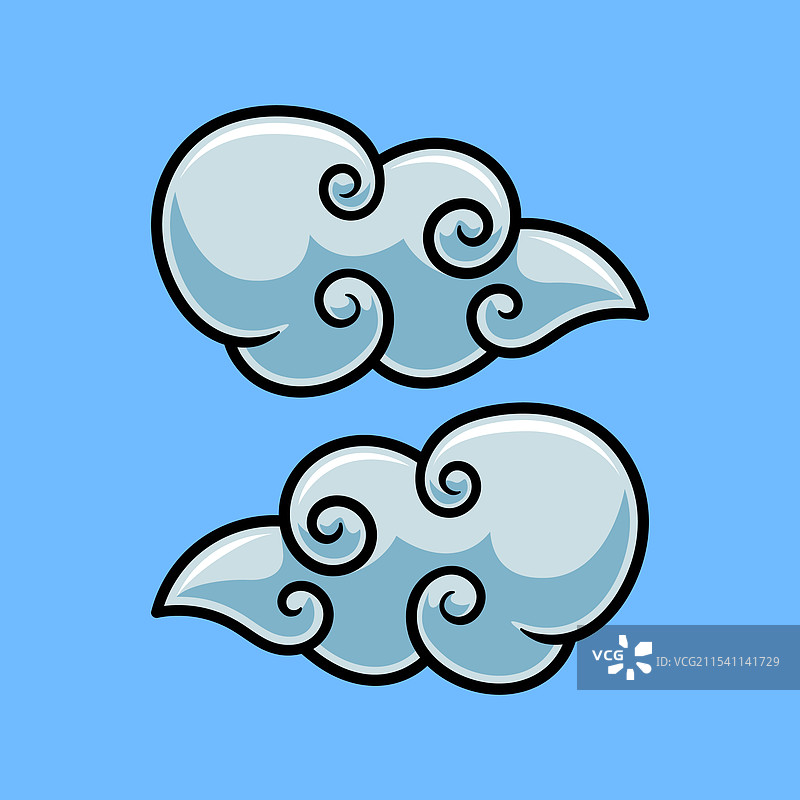 两个有趣的云朵卡通图，独立的彩色绘画图片素材