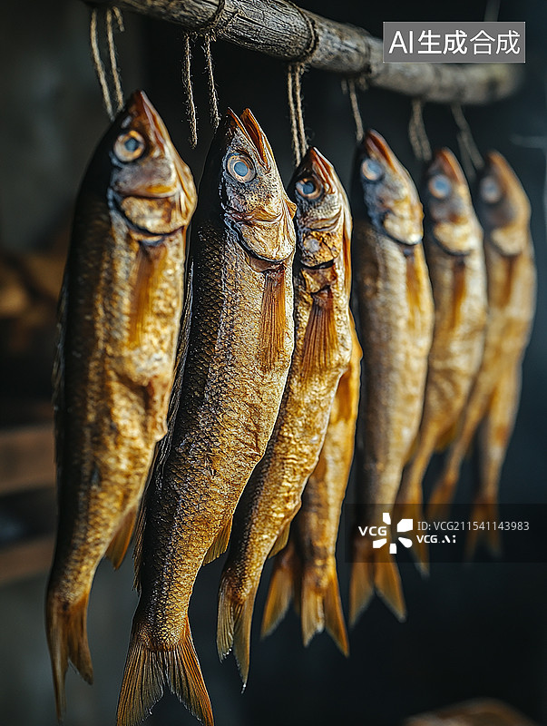 【AI数字艺术】吊起来晾晒的鱼干图片素材